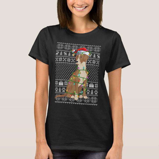 Ugly Sweater Style Xmas Light Santa Bloodhound Dog T-Shirt (Vorderseite)