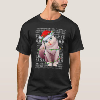 Ugly Sweater Style Xmas Lights Santa Balinese Cat  T-Shirt