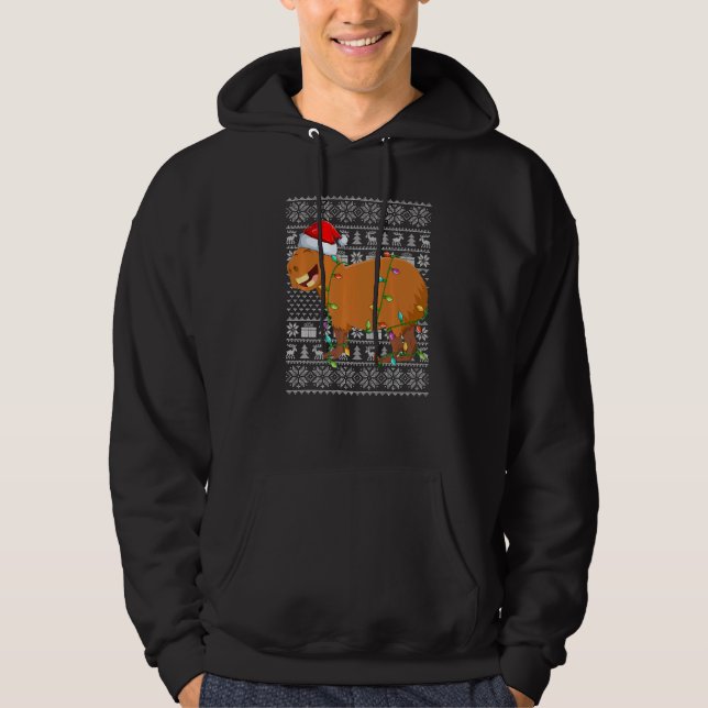 Ugly Sweater Style Xmas Lights Santa Capybara Chri Hoodie (Vorderseite)