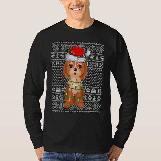 Ugly Sweater Style Xmas Lights Santa Cockapoo Dog  T-Shirt (Vorderseite)