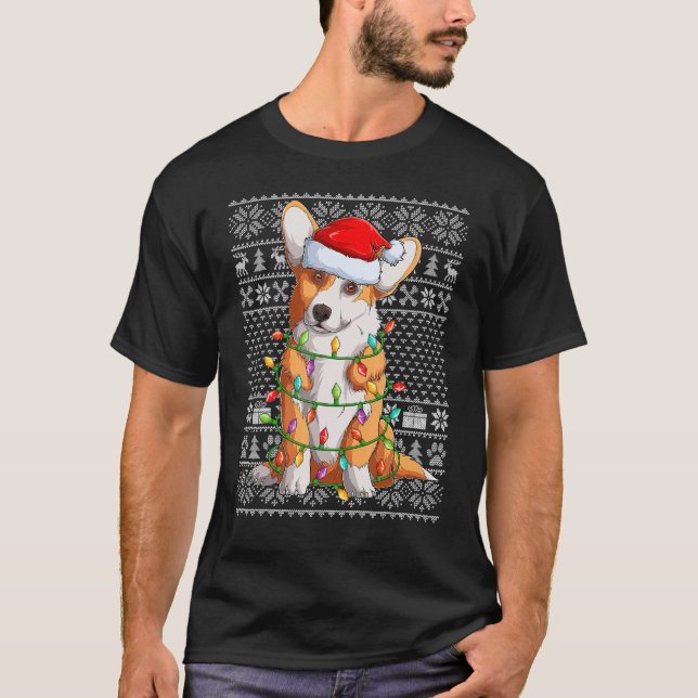 Ugly Sweater Style Xmas Lights Santa Corgi Dog Chr T-Shirt (Vorderseite)