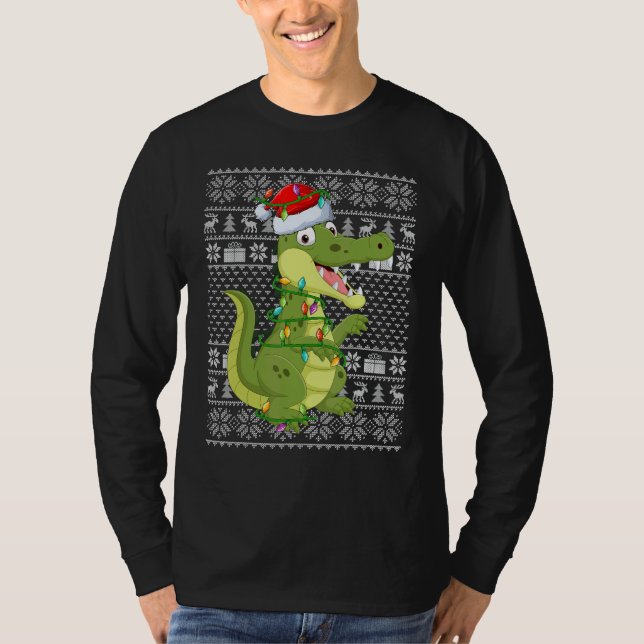 Ugly Sweater Style Xmas Lights Santa Crocodile Chr T-Shirt (Vorderseite)