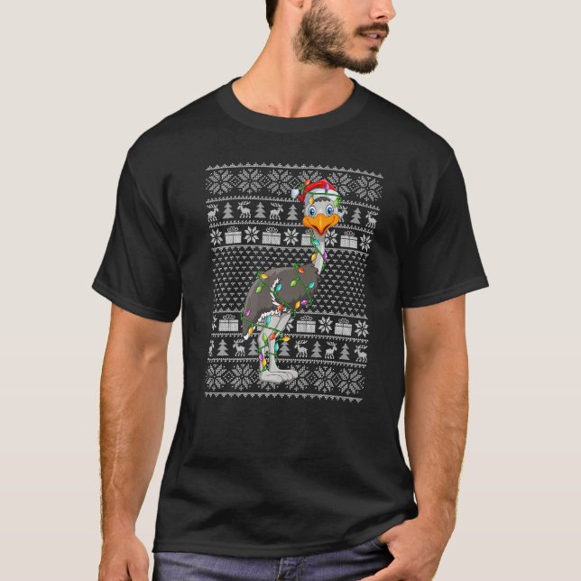 Ugly Sweater Style Xmas Lights Santa Emu Bird Chri T-Shirt (Vorderseite)