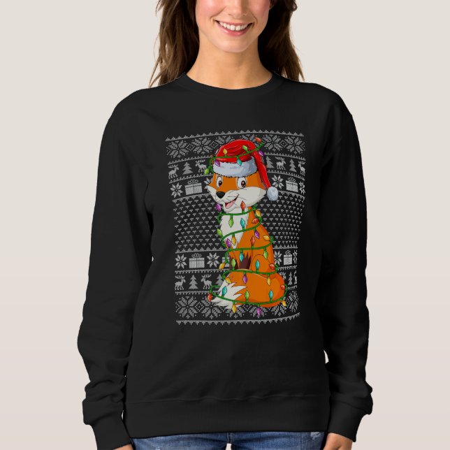 Ugly Sweater Style Xmas Lights Santa Fox Christmas Sweatshirt (Vorderseite)