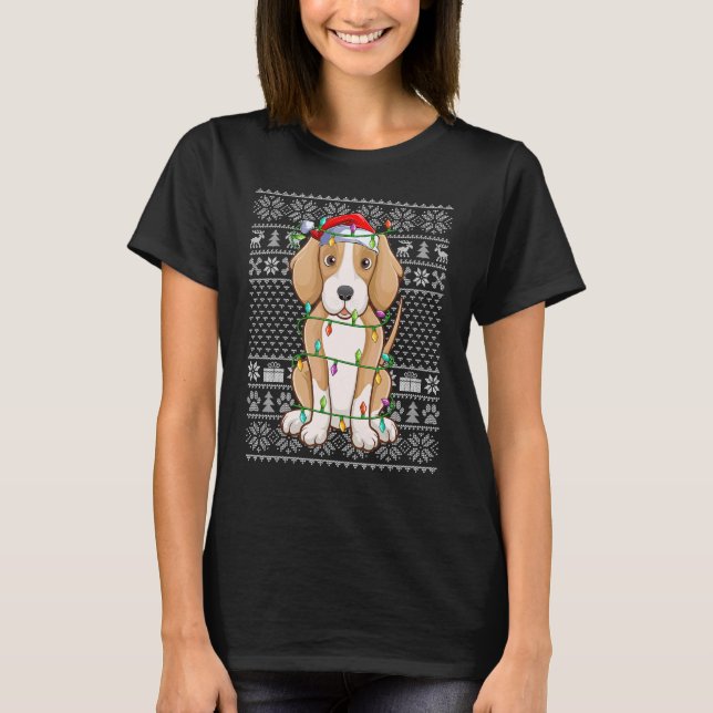 Ugly Sweater Style Xmas Lights Santa Foxhound Dog  T-Shirt (Vorderseite)