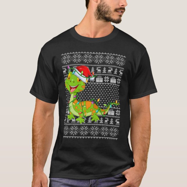 Ugly Sweater Style Xmas Lights Santa Gecko Christm T-Shirt (Vorderseite)