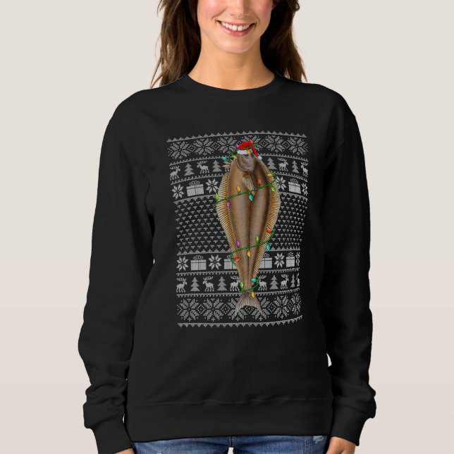Ugly Sweater Style Xmas Lights Santa Halibut Fish  Sweatshirt (Vorderseite)