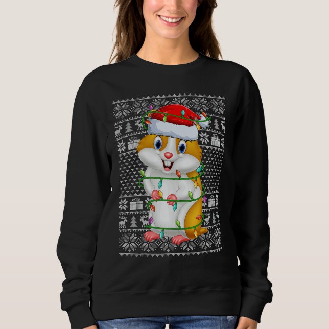 Ugly Sweater Style Xmas Lights Santa Hamster Chris Sweatshirt (Vorderseite)