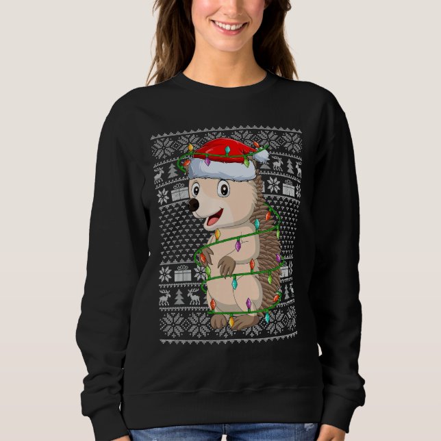 Ugly Sweater Style Xmas Lights Santa Hedgehog Chri Sweatshirt (Vorderseite)
