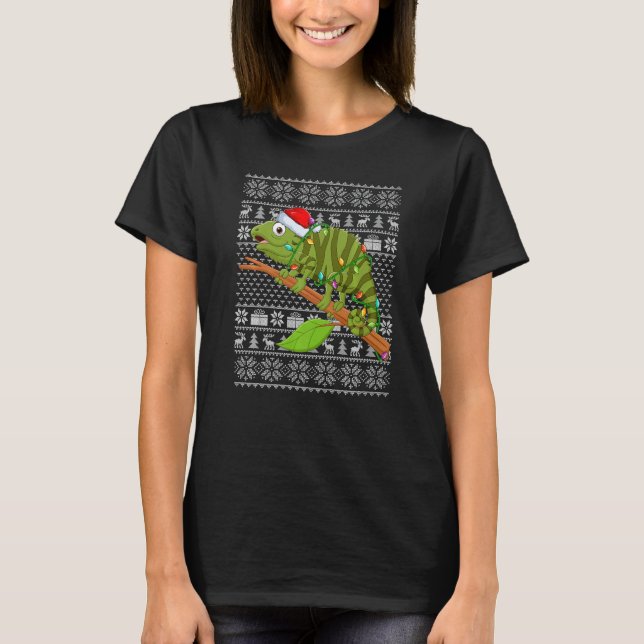 Ugly Sweater Style Xmas Lights Santa Iguana Christ T-Shirt (Vorderseite)