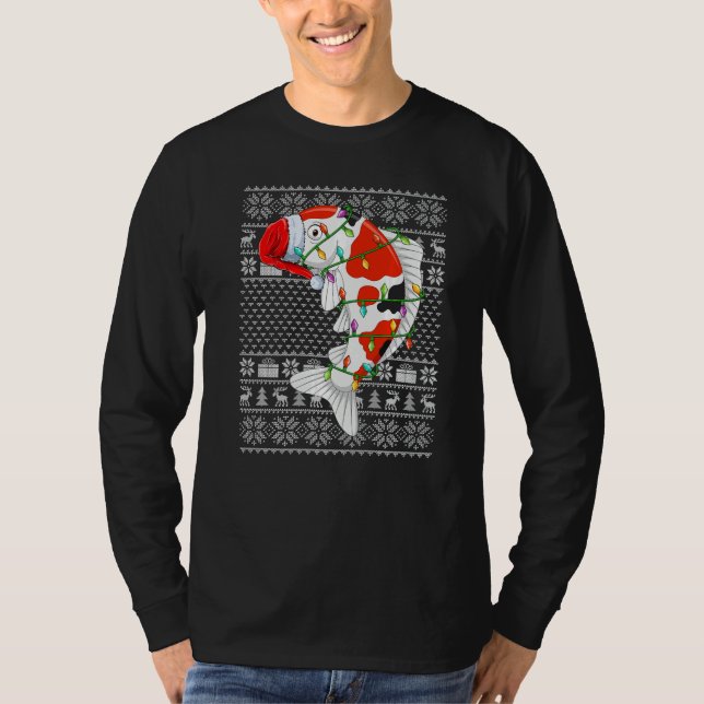 Ugly Sweater Style Xmas Lights Santa Koi Fish Chri T-Shirt (Vorderseite)