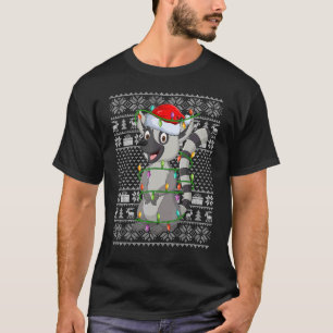 Ugly Sweater Style Xmas Lights Santa Lemur Christm T-Shirt