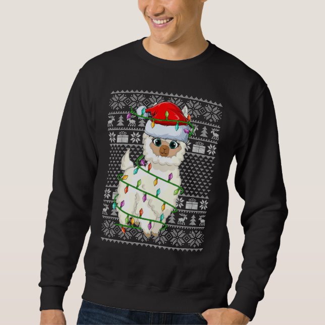 Ugly Sweater Style Xmas Lights Santa Llama Christm Sweatshirt (Vorderseite)