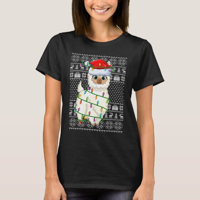 Ugly Sweater Style Xmas Lights Santa Llama Christm T-Shirt (Vorderseite)