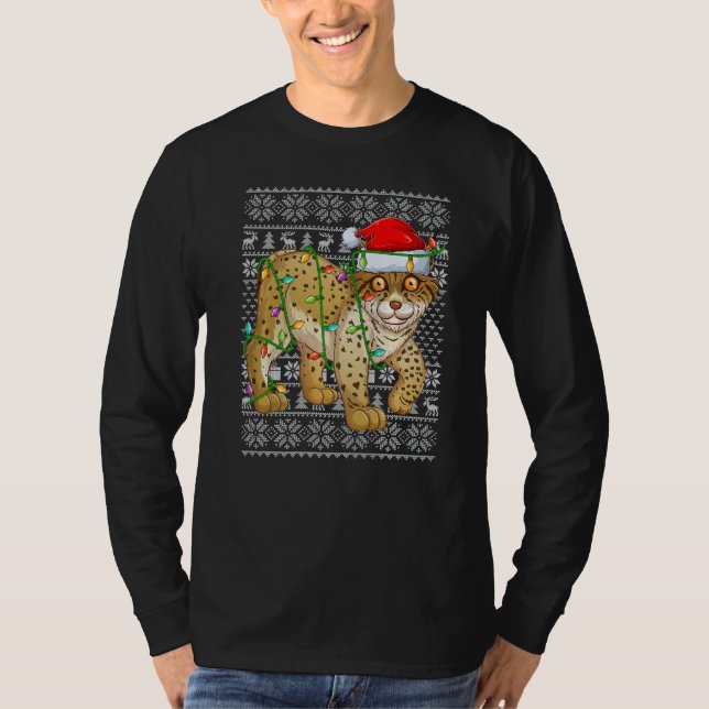 Ugly Sweater Style Xmas Lights Santa Lynx Christma T-Shirt (Vorderseite)