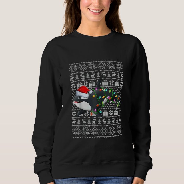 Ugly Sweater Style Xmas Lights Santa Orca Christma Sweatshirt (Vorderseite)