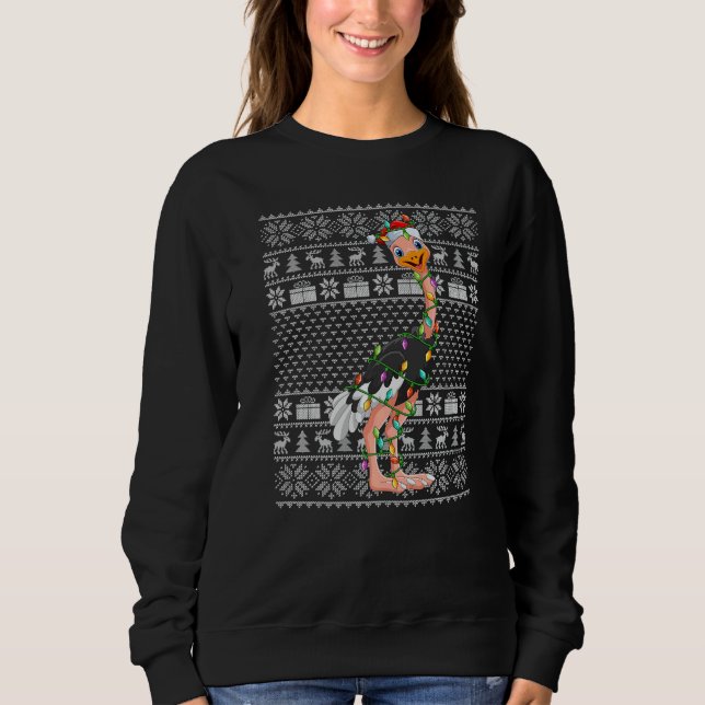 Ugly Sweater Style Xmas Lights Santa Ostrich Bird  Sweatshirt (Vorderseite)