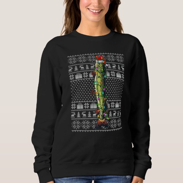 Ugly Sweater Style Xmas Lights Santa Pike Fish Chr Sweatshirt (Vorderseite)