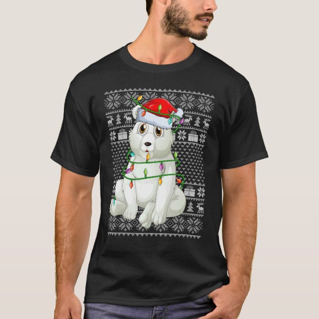 Ugly Sweater Style Xmas Lights Santa Polar Bear Ch T-Shirt (Vorderseite)