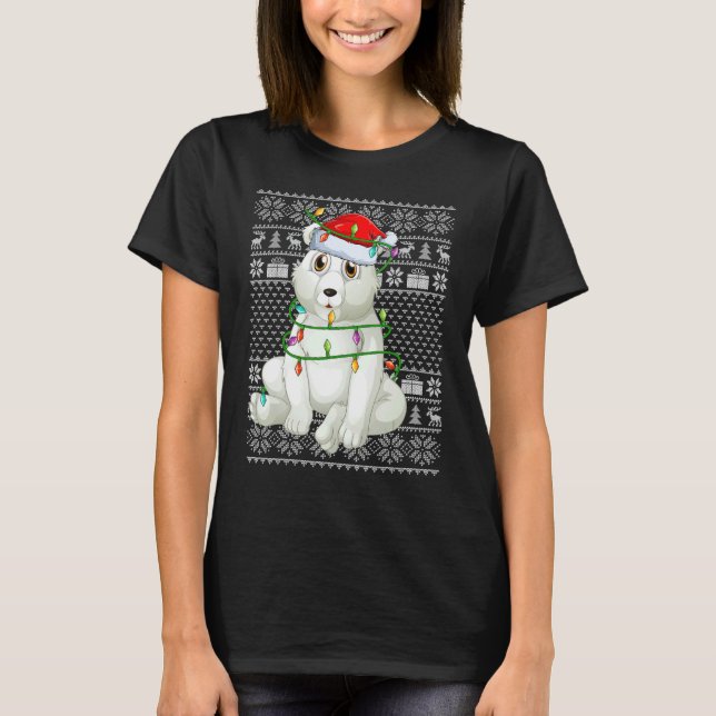 Ugly Sweater Style Xmas Lights Santa Polar Bear Ch T-Shirt (Vorderseite)