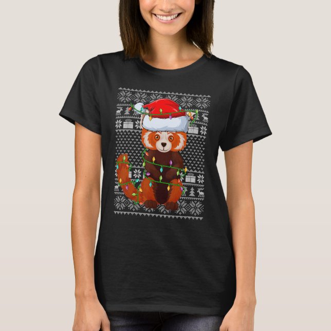 Ugly Sweater Style Xmas Lights Santa Red Panda Chr T-Shirt (Vorderseite)