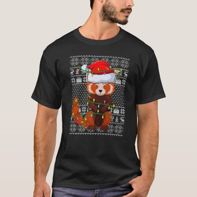 Ugly Sweater Style Xmas Lights Santa Red Panda Chr T-Shirt (Vorderseite)