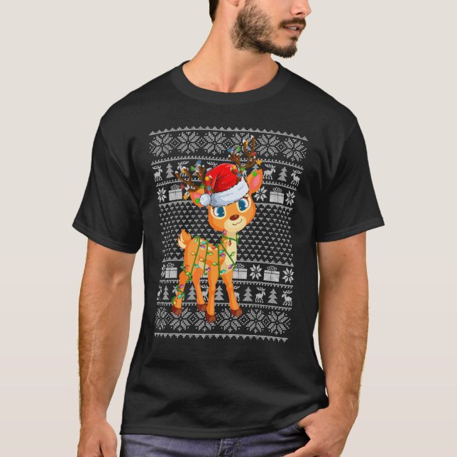 Ugly Sweater Style Xmas Lights Santa Reindeer Chri T-Shirt (Vorderseite)