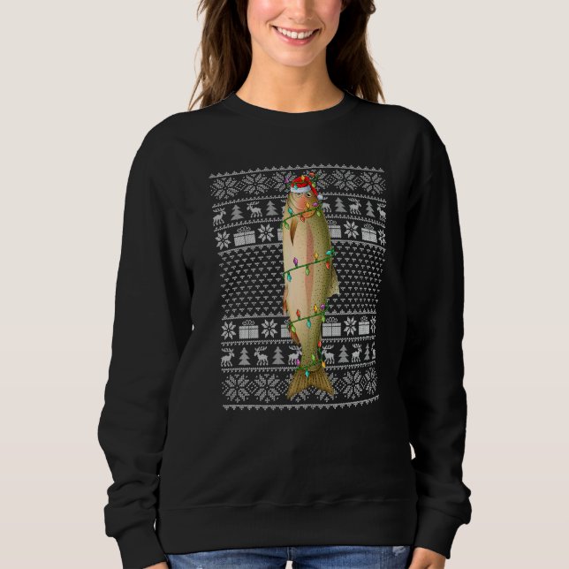 Ugly Sweater Style Xmas Lights Santa Salmon Fish C Sweatshirt (Vorderseite)