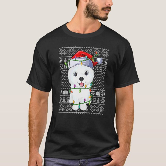 Ugly Sweater Style Xmas Lights Santa Samoyed Dog C T-Shirt (Vorderseite)