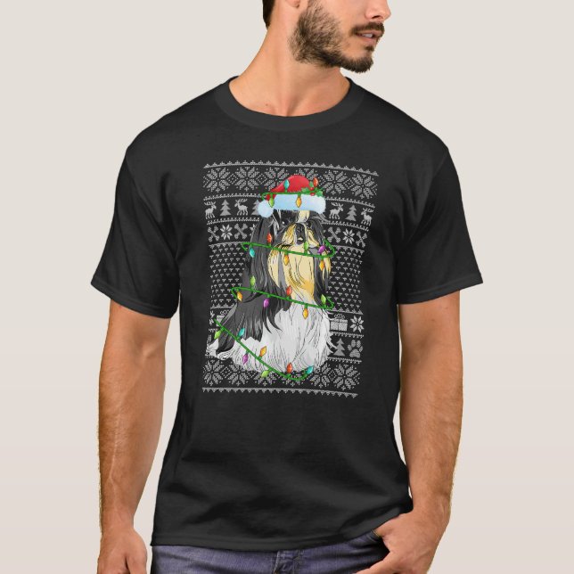 Ugly Sweater Style Xmas Lights Santa Shih Tzu Dog  T-Shirt (Vorderseite)