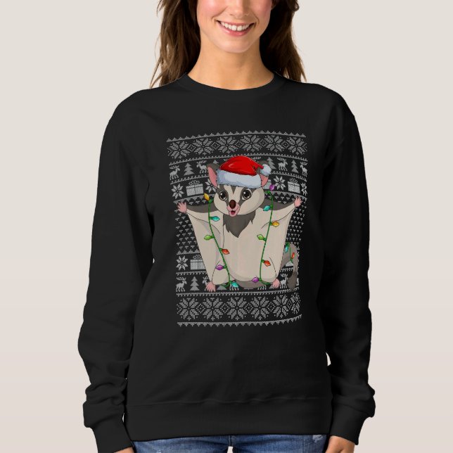 Ugly Sweater Style Xmas Lights Santa Sugar Glider  Sweatshirt (Vorderseite)
