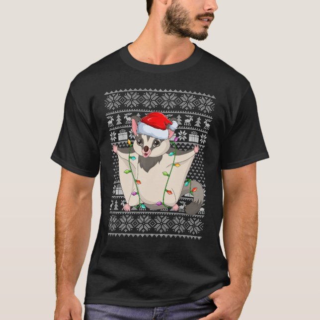 Ugly Sweater Style Xmas Lights Santa Sugar Glider  T-Shirt (Vorderseite)