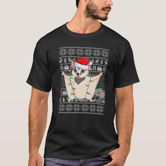 Ugly Sweater Style Xmas Lights Santa Sugar Glider  T-Shirt (Vorderseite)