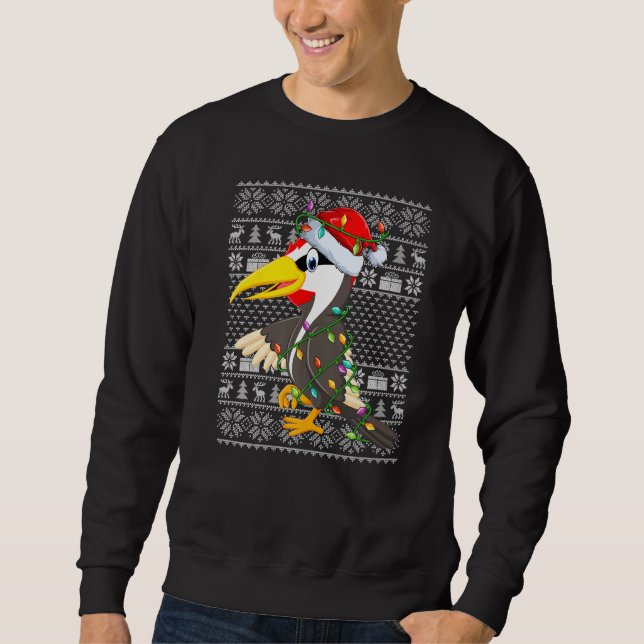 Ugly Sweater Style Xmas Lights Woodpecker Bird Chr Sweatshirt (Vorderseite)