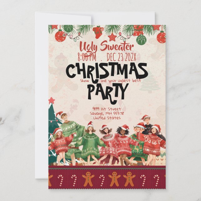 Ugly Sweater Teen Christmas Party Invitation Einladung (Vorderseite)