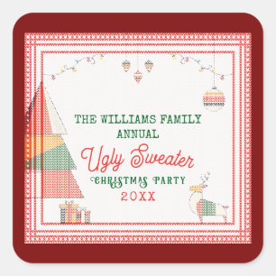 Ugly Sweater Ugliest Contest Weihnachtsfeiertag Quadratischer Aufkleber
