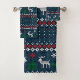 Ugly Sweater Weihnachten Gezwirnt Muster Vintag Badhandtuch Set