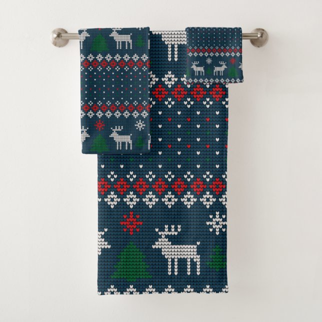 Ugly Sweater Weihnachten Gezwirnt Muster Vintag Badhandtuch Set (Insitu)