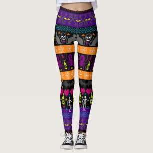Ugly Sweater Weihnachten - Halloween Strip Print Leggings