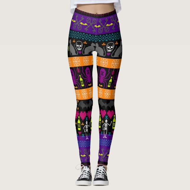 Ugly Sweater Weihnachten - Halloween Strip Print Leggings (Vorderseite)