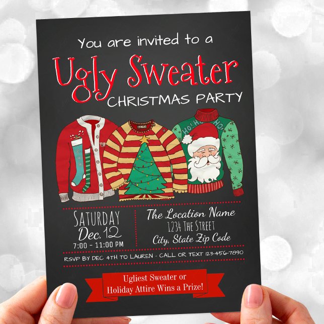 Ugly Sweater Weihnachts-Party Einladungen (Ugly sweater Christmas party invitation. Available for digital download and print.)