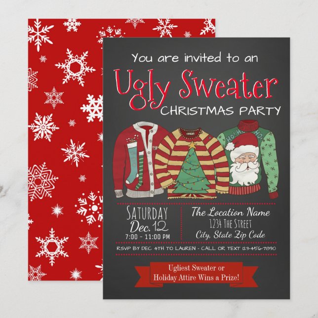 Ugly Sweater Weihnachts-Party Einladungen (Vorne/Hinten)