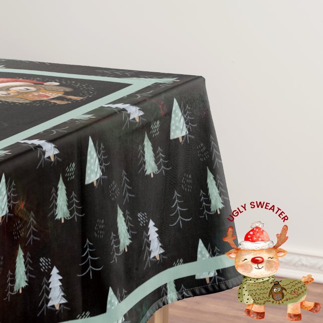 Ugly Sweater Weihnachts-Party Tiere Schwarz Aquama Tischdecke (Ugly Sweater Christmas Party Animals Black Teal Tablecloth)