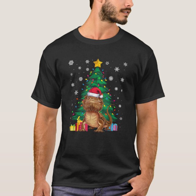 Ugly Sweater Weihnachtsbaum Lichter Barted Dragon T-Shirt (Vorderseite)