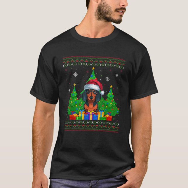 Ugly Sweater Weihnachtsbaum Weihnachtsmannmütze Da T-Shirt (Vorderseite)