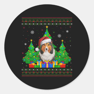 Ugly Sweater Weihnachtsbaum Weihnachtsmannmütze Sh Runder Aufkleber