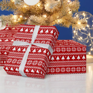 Ugly Sweater Weihnachtsbäume & Schneeflocken Geschenkpapier