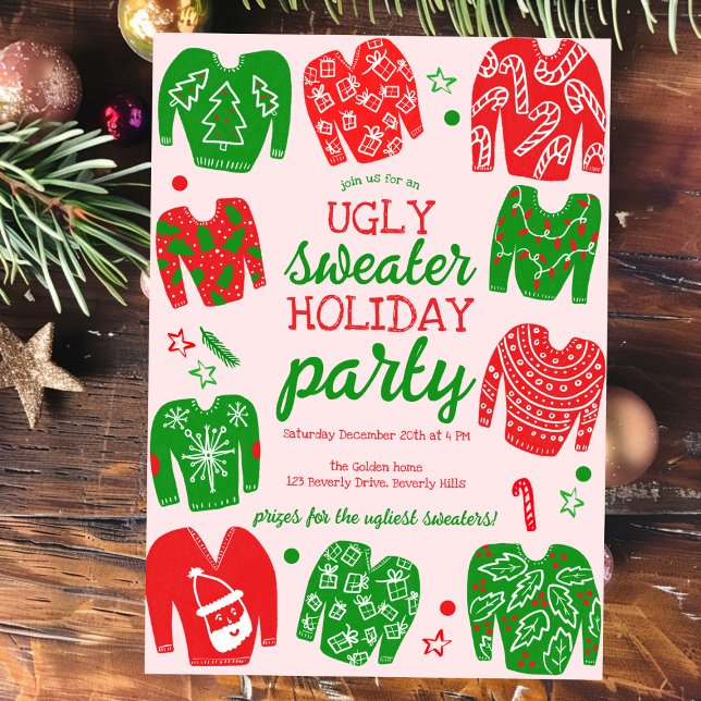 UGLY SWEATER Weihnachtsfeier Niedlich Custom Einladung (UGLY SWEATER Christmas Holiday Party Cute Custom Hand-drawn Invitation
)