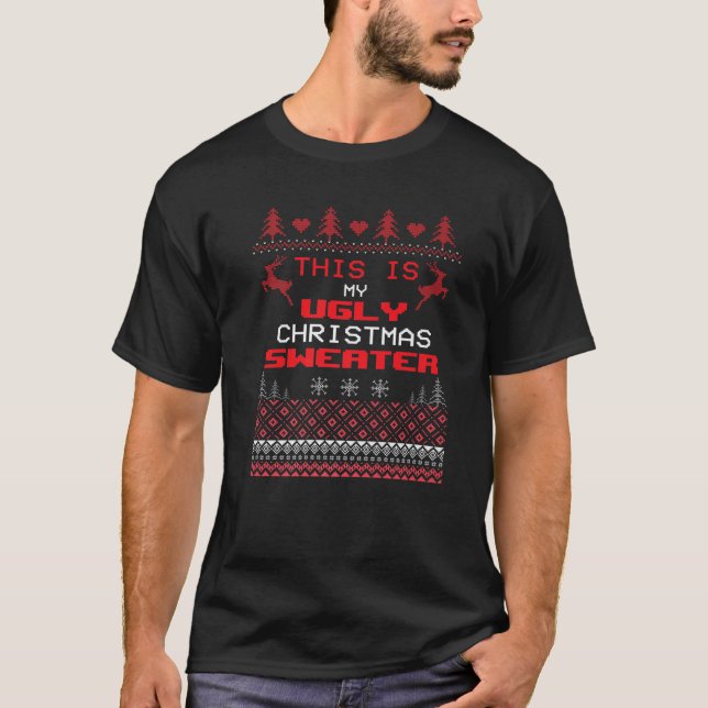 Ugly Sweater. Weihnachtsmann Reindeer Snowman Gin T-Shirt (Vorderseite)