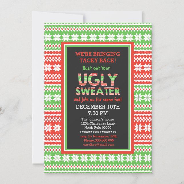Ugly Sweater Word Art Weihnachten Party Einladung (Vorderseite)